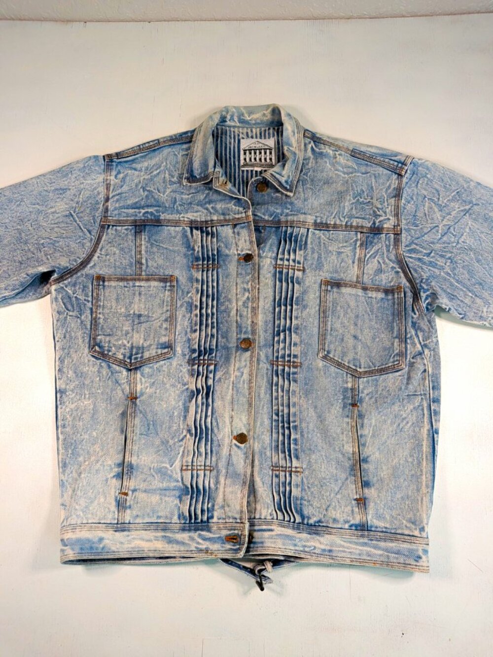 Vintage JOUJOU Blue Denim Jacket Button Front Point Collar Regular Fit size xl